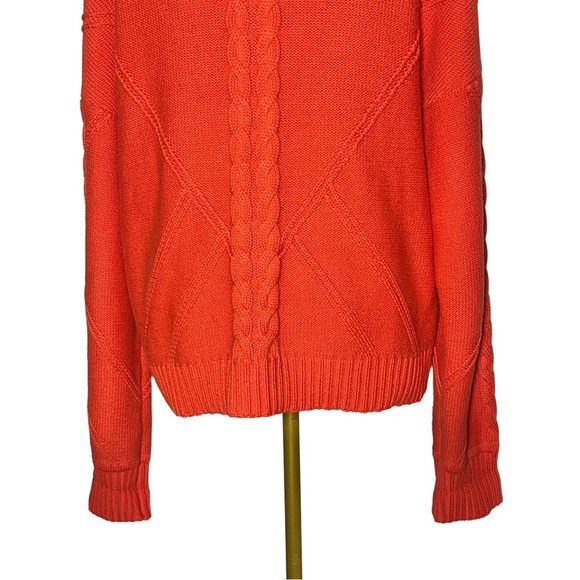 Cabi Orange Cable Knit Button Front Cardigan Sweater w/ Colorful Placket, Large - Picture 12 of 16